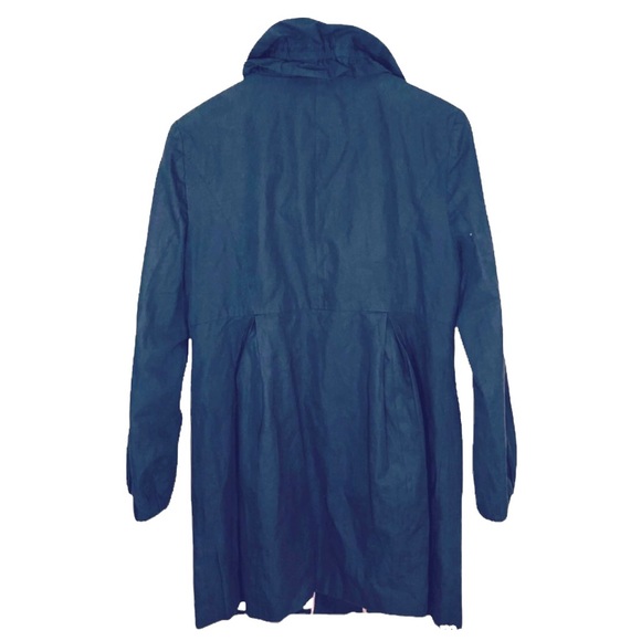 LOFT size M blue grey Cotton ruffle cinch collar button front pleated middy coat - Picture 2 of 16